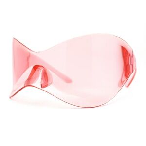 Modern Oversized Rimless Shield Wraparound Fashion Womens Pink Sunglasses Lentes